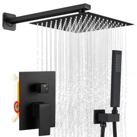 SGUVK Matte Black Shower Faucet Set, Rainfall Bathroom Shower System Fixture 12 Inch High Pressure Square Rain Shower Head with Handheld Sprayer Combo Wall Mount with cUPC Certified Rough-in Valve