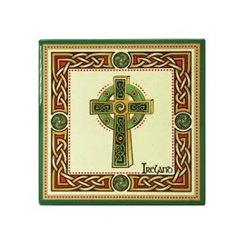 Royal Tara Ceramic Coaster Tabletop Protection Square Irish Traditional Design Heat-Resistant Suitable for Drinks Decor Bar Table Housewarming Gift (4.25" x 4.25") (High Cross)