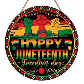 Juneteenth Decorations Door Decorations African American Freedom Day Wooden Sign Happy Juneteenth Wreaths for Front Door Porch Wall Home Indoor Outdoor Decor, 11.8 x 11.8 Inches