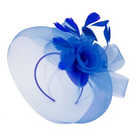 Caprilite Royal Blue Fascinator Headband Veil Wedding Ascot Races Net Hat Feathers Hatinator