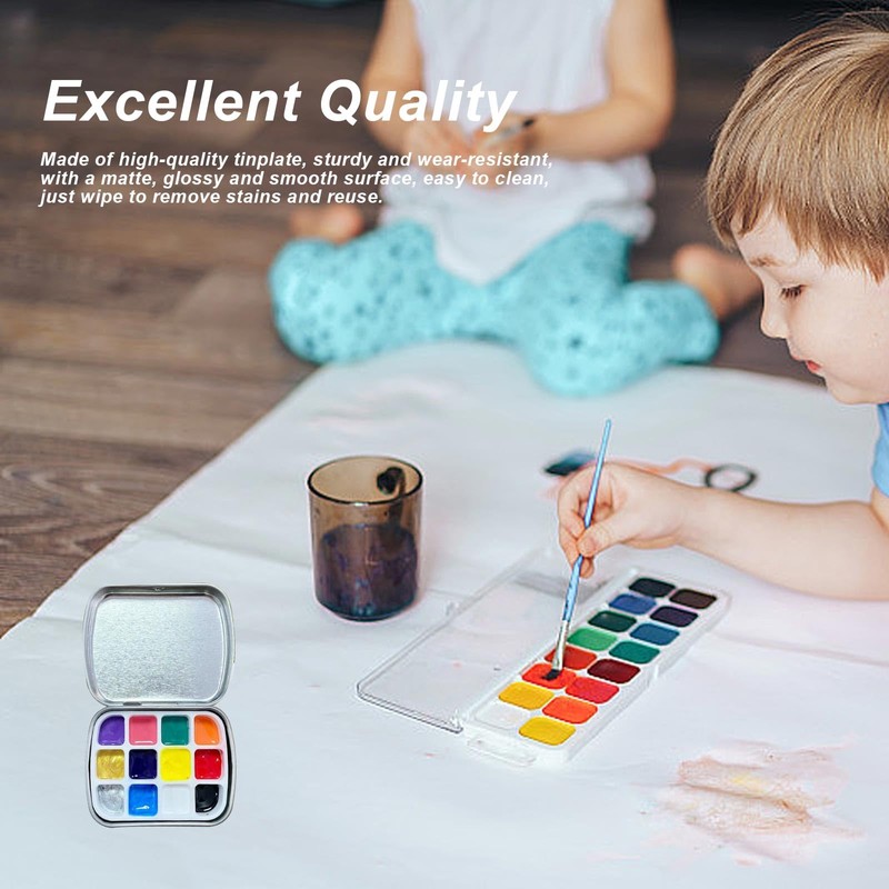 YFaith 4-Piece Compact Watercolor Palette, 12 Grids, Tinplate, Blue &