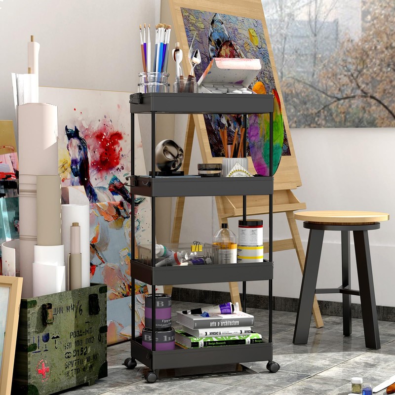 SPACEKEEPER Storage Cart 4-Tier, Bathroom Rolling Cart Utility Storage Organizer