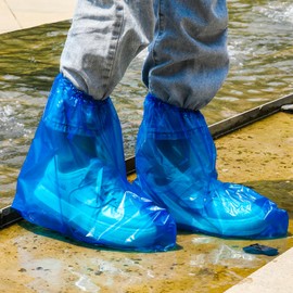 10 Paare Regenschuh Abdeckungen mit Gummizug, 30 * 28CM Einweg Stiefelüberzieher für Outdoor Camping, Transparenter Überziehschuhe Wasserdichte Rutschfeste für Männer und Fraue Kind, Blau