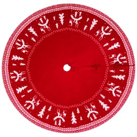 Bseical Large Christmas Tree Blanket, 120 cm Round Christmas Tree Skirt, Knitted Christmas Tree Skirt, Christmas Tree Skirt for Home Celebration, Christmas Tree Decoration (Red)