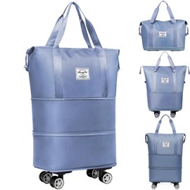 Rolling Duffle Bag with Detachable Wheels Expandable Foldable Duffle Bag for Travel Luggage bag Carry on Weekend Travel Bag (Blue)