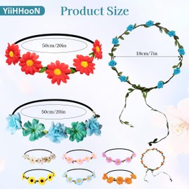 10 Pcs Flower Crown Headband, 10 Styles Flower Crown for Women, Artificial Rose Daisy Floral Headband Leaf Flower Headband Boho Wedding Fairy Headpiece Bridal Hair Accessories for Women