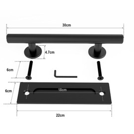 TSMST 30CM Sliding Door Handle Double Sided Barn Door Handle Embedded Invisible Alloy Steel Frosted Black