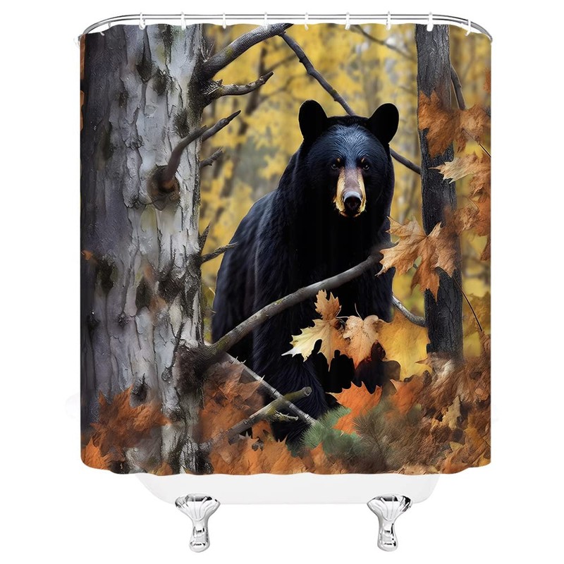 KDYDK Black Bear Shower Curtain Rustic Autumn Fall Forest Farmhouse