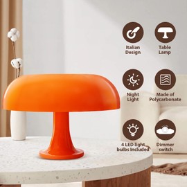 Huga Collective Mandarin Dream Dimmable Table Lamp | Dimmable Orange Mushroom Lamp with Vintage and Retro Vibe | Mid Century Modern Retro Mushroom Table Lamp for Ambient Lighting | Vintage Table Lamp