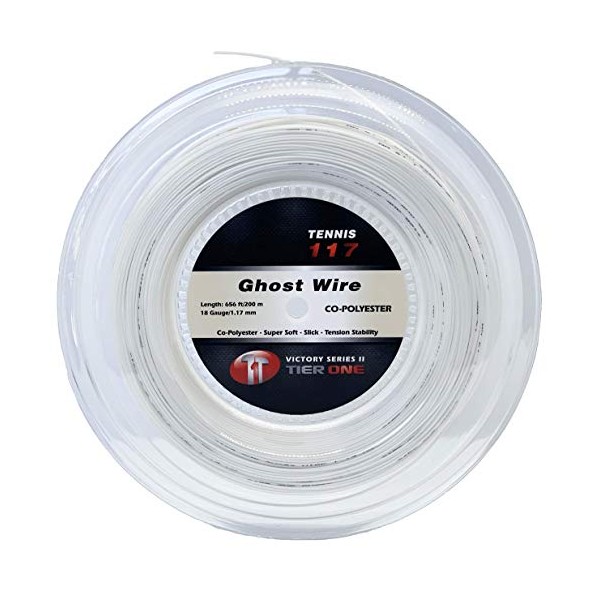 Tier One Ghost Wire - Super Soft Co-Poly Tennis String (Reel - White, 17 Gauge (1.22 mm) - 200 m Reel)