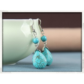 Double Lapis Lazuli Drop Earrings Natural Stone Round Bead Dangle Earrings for Women Fashion Jewelry Gift¡­ (E:blue)