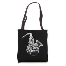 Saxophone 3D Wireframe - Vintage Jazz Instrument Lover Tote Bag