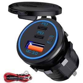 GOBGOD 3 Ports USB C Car Charger Socket USB 12V/24V Outlet, Dual 20W PD Type C & 18W QC 3.0 with Button Switch for Car Boat Marine Bus Truck Golf RV Motorcycle