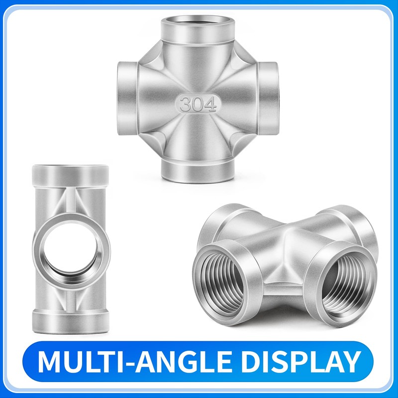 ChillWaves 304 Stainless Steel Pipe Fitting, 4 Way Cross 1/2"