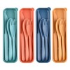 Reusable Wheat Straw Cutlery with Case, Portable Dark Utensils Set
