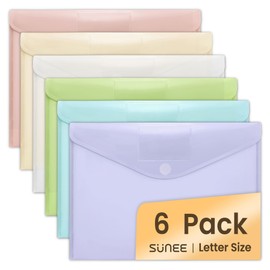 SUNEE 6 Pack Plastic Envelopes, Folders for Document for A4 Letter Size, Poly File Folders with Label Pockets for School Home Office Organizer Work Supplies, 6 Colors