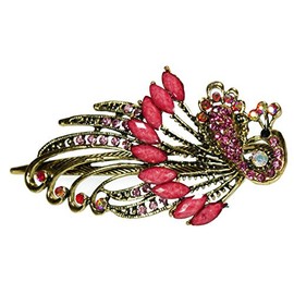 Metal Rhinestone & Acrylic Beautiful Vintage Crystal Peacock Hair Clips Hair Clips Hair Clip Pink Gold 5249