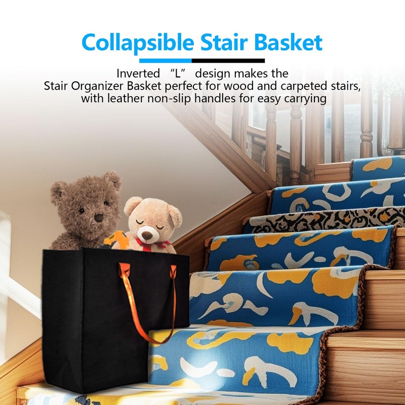 (2 PACK) Stair Basket -Foldable L-Shape step Storage Basket with