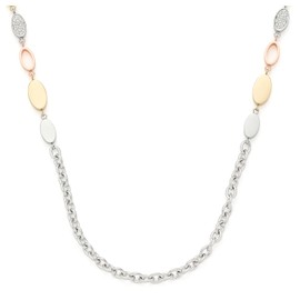 Leonardo Anita 021547 Stainless Steel Necklace Long Tricolour Link Necklace with Oval Stainless Steel Plate and Cubic Zirconia, Women's Jewellery, 1 Piece, Stainless Steel, No Gemstone