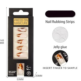 Hkanlre Uñas postizas almendradas brillantes, tamaño mediano, uñas postizas francesas para mujer, uñas naturales reutilizables con brillo.