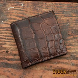 Yoder Leather Company Brown Alligator Hipster Bifold Jumbo Wallet (12 Card Slots)  - Real Gator