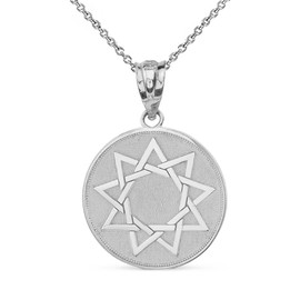 Nine Point Bahai Star Faith Medallion Pendant Necklace Fine with 22" Rolo Chain Real Solid 925 Sterling Silver