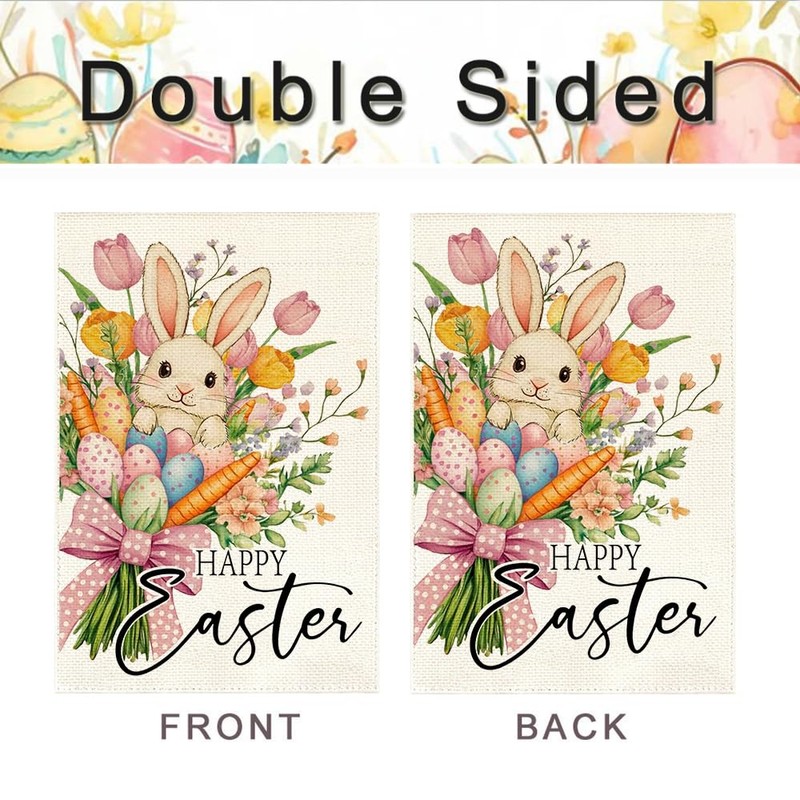 RABUSOFA Happy Easter Floral House Flag 28x40 Inch Double Sided