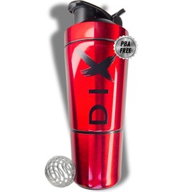DIX Protein Shaker 750 ml, Made of Stainless Steel with 60 g Compartment for Powder, Sports Bottle, BPA-Free, (Red)