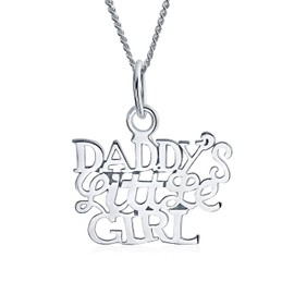 Bling Jewelry Inspirational Saying Words Daddys Little Girl Pendant Necklace for Daughter Teen .925 Sterling Silver