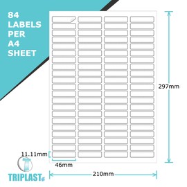 Triplast 10 x Multipurpose A4 Label Sheets - 84 Labels Per Sheet (46 x 11mm Each) - Easy Peel White Labels for Inkjet & Laser Printer - Address Labels, Shipping Labels, File Labels, DIY Stickers