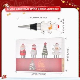 4 Pack Christmas Wine Bottle Stoppers Gift Set, Xmas Holiday Stoppers Set Reusable Caps Bottle Sealers, Individually Packaged Christmas Favors Wine Stoppers for Xmas Decor (Bottle Stoppers Set)