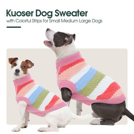 Kuoser Dog Sweater, Large Sweaters for Dog Girls Boys Christmas Thanksgiving Outfit, Thick Fall Winter Cable Knitwear, Pet Sweatshirt Warm Clothes Turtleneck Pullover, Pink L