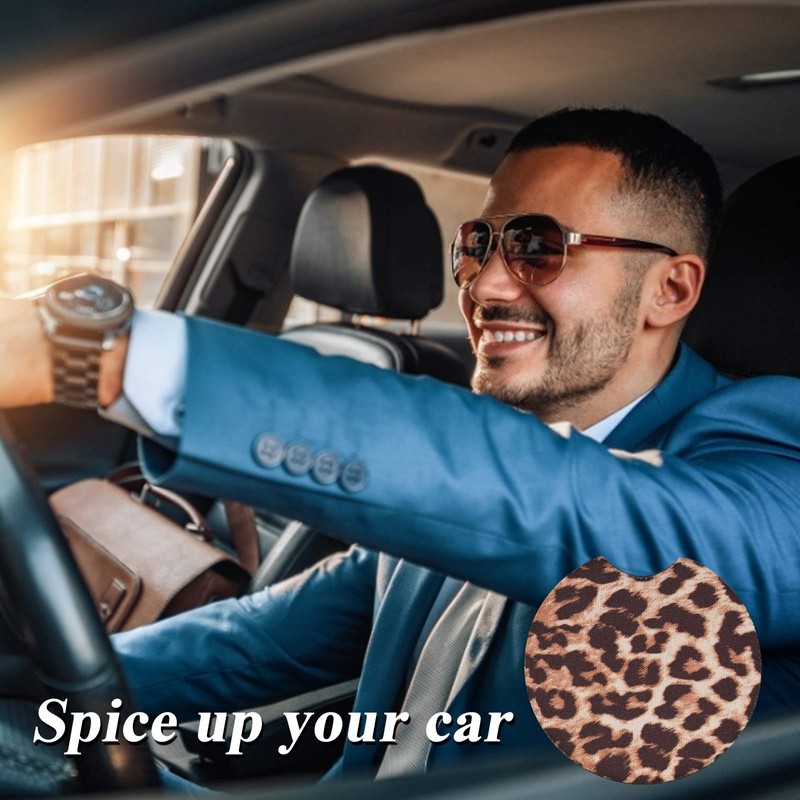 4 Pack Car Coasters, 2.75inch Leopard Print Car Cup Holder