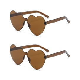 BARRU 2 Pack Heart Shaped Sunglasses Multicolor Rimless Heart Shape Fashion Heart Oversized Fashion Sunglasses Glasses for Women Brown