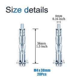 INCREWAY Wall Anchor, 20 Pcs M4×38 Heavy Duty Zinc Plated Steel Molly Bolt Hollow Drive Wall Anchor Screws for Drywall Sheetrock