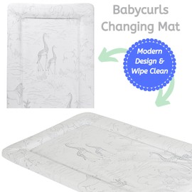Babycurls Baby Changing Mat with Foam Raised Soft Edges for Babies from Birth Upwards Wipe Clean and Waterproof Nappy Change Pad 76 x 45cm (Safari Sketches)