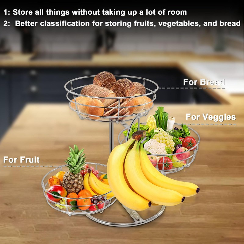 Livabber Fruit Basket Bowl with Banana Hanger, Fruit Vegetable Storage