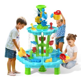 Eterfun Kids Flower Water Sand Table for Toddlers - 2-Tier Outdoor Water Sand Play Table Toys for Boys Girls, Summer Splash Activity Sensory Table Party Birthday Gift for Kids 3-5 6-12