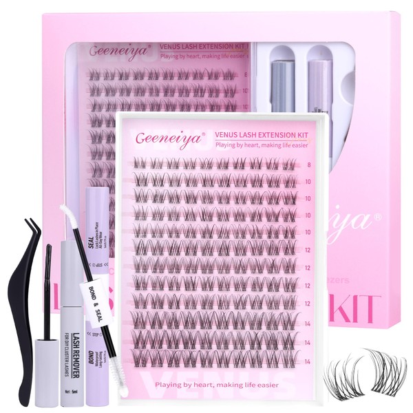 Geeneiya Venus Lashes Clusters Kit DIY Lash Extension, 8-14MM Invisible