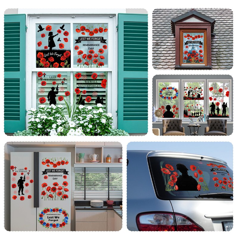WIURGOHA Lest We Forget Window Stickers for Remembrance Day, 9