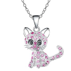 EIROVYA Girl's Necklace, Cute Cat Necklace for Girls, Cat Pendant, Gift for Christmas, Pink, 1 Piece, bronze