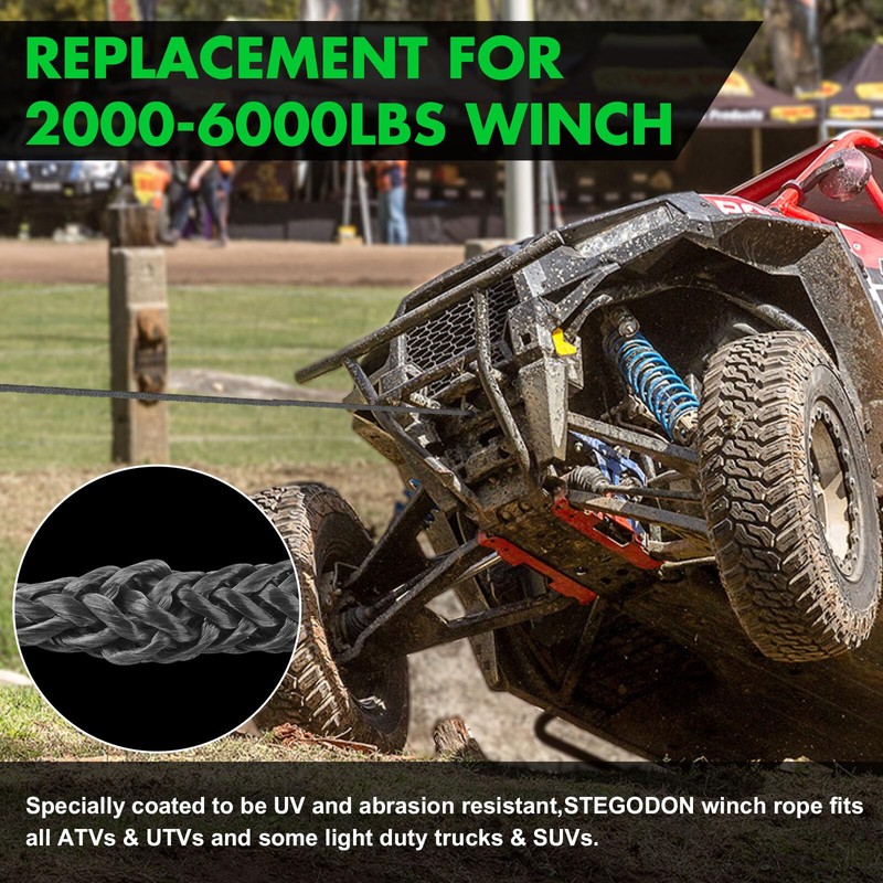 STEGODON Synthetic Winch Rope, 1/4'' x 50ft 10,000LBS Synthetic Winch