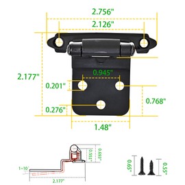 20 Pack 10 Pairs 3/8" Inset Cabinet Door Hinges Matte Black Offset Self Closing Kitchen Hinges Semi - Cupboard Variable Flush Hinge