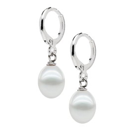 Dainty Elegance Pearl Earrings for Women and Girls | Natural Freshwater Pearl Huggie Hoop Earrings - Pearl earrings colour: White, Pink, Grey, Black (White)