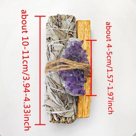 White Sage & Palo Santo Kit-6Piece Spiritual Cleansing Set with Amethyst Cluster, Black Tourmaline, Selenite Stick,Fluorite, Labradorite & Clear Quartz-for Energy Clearing(6pcs/Set sage Holy Wood)