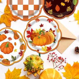 LDFDRT 7" Fall Paper Plates 48Pcs Autumn Party Dessert Plates 4 style Party Supplies Dinner Tableware For Fall Picnic Harvest Thanksgiving Day Party Decoration