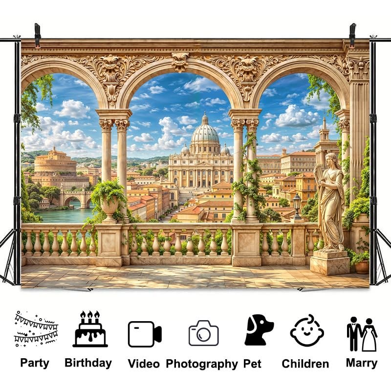 7X5Ft Greece Backdrop for Photoshoot Party Decorations, Ancient Greek Greece