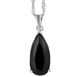 RIZILIA Teardrop Pendant with 18" Chain & Pear Cut Gemstones CZ [Black Onyx] in 18K White Gold Plated, Simple Modern Elegance