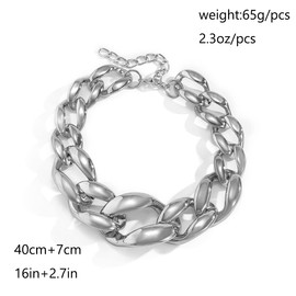 Bramian Chunky Chain Neck Necklace Hip Hop Punk Necklaces Exaggerated Single Layer Necklace Jewellery Adjustable for Women and Girls (Silver)