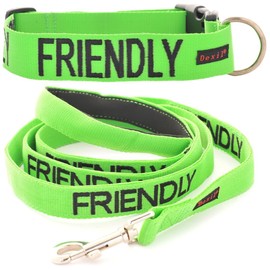 FRIENDLY (Known as Friendly to all) Green Colour Coded S-M L-XL Dog Collar and 60cm 1.2m 1.8m Luxury Neoprene Padded Handle Lead Sets PREVENTS Accidents By Warning Others Of Your Dog In Advance (L-XL & 1.2m)